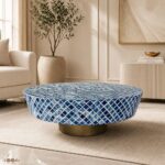 Modern Round Blue Bone Inly Coffee Table