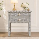 Modern Grey or White Bone Inlay Bedside Table