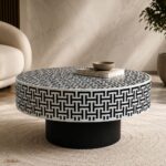 Modern Round Black or White Bone Inly Coffee Table