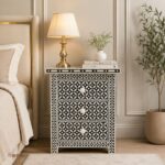 Modern Black or White Color Bone Inlay Bedside Table