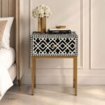 Modern Black or White Color Bone Inlay Bedside Table with Golden Legs