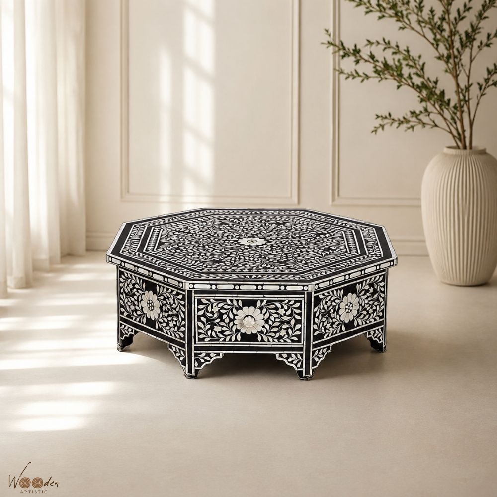1 (20) Modern Round Black Bone Inly Coffee Table - Image 1