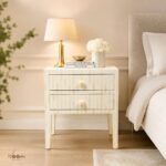Modern Cream or White Color Bone Inlay Bedside Table - Image 4