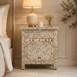 Modern Brown ,White or Grey Color Bone Inlay Bedside Table