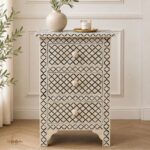 Modern Brown or Grey Color Bone Inlay Bedside Table