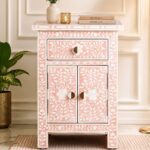 Modern Pink or White Color Bone Inlay Bedside Table