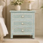 Modern Blue or White Color Bone Inlay Bedside Table