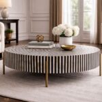 Modern Round Black or White Bone Inly Coffee Table - Image 4