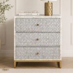 Modern White or Grey Color Bone Inlay Bedside Table