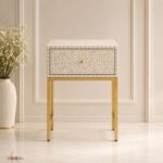 Modern Grey or White Color Bone Inlay Bedside Table