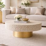 Modern Round White or Brown Mix Bone Inly Coffee Table - Image 3