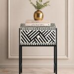 Modern Black an White Color Bone Inlay Bedside Table