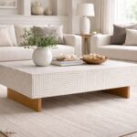 Modern Bone Inly Grey Coffee Table With Brown Legs - Image 5