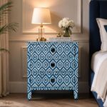 Modern Blue Color Bone Inlay Bedside Table