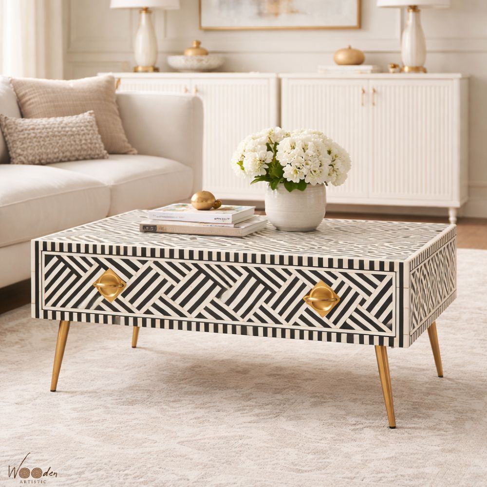 1 (31) Modern Bone Inly Zebra Line Coffee Table - Image 1