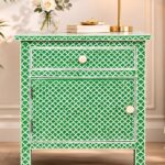 Modern Green Color Bone Inlay Bedside Table - Image 2