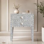 Modern Grey or White Floral Bone Inlay Bedside Table