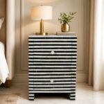 Modern Black or White Bone Inlay Bedside Table