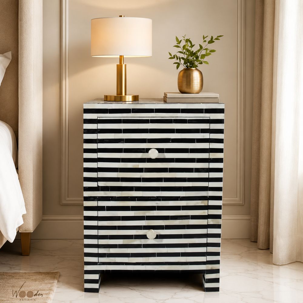 1 (34) Modern Black or White Bone Inlay Bedside Table - Image 1