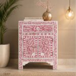 Modern Pink or White Floral Bone Inlay Bedside Table