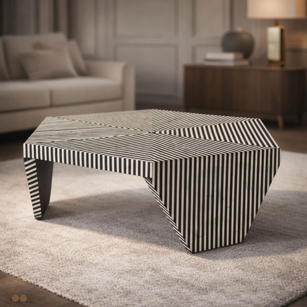 1 (37) Modern Round Black or White Mix Bone Inly Coffee Table - Image 1