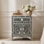 Black or White Floral Bone Inlay Bedside Table