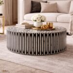Modern Round Black Bone Inly Coffee Table - Image 4