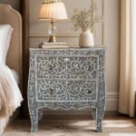 Modern Grey Bone Inlay Bedside Table