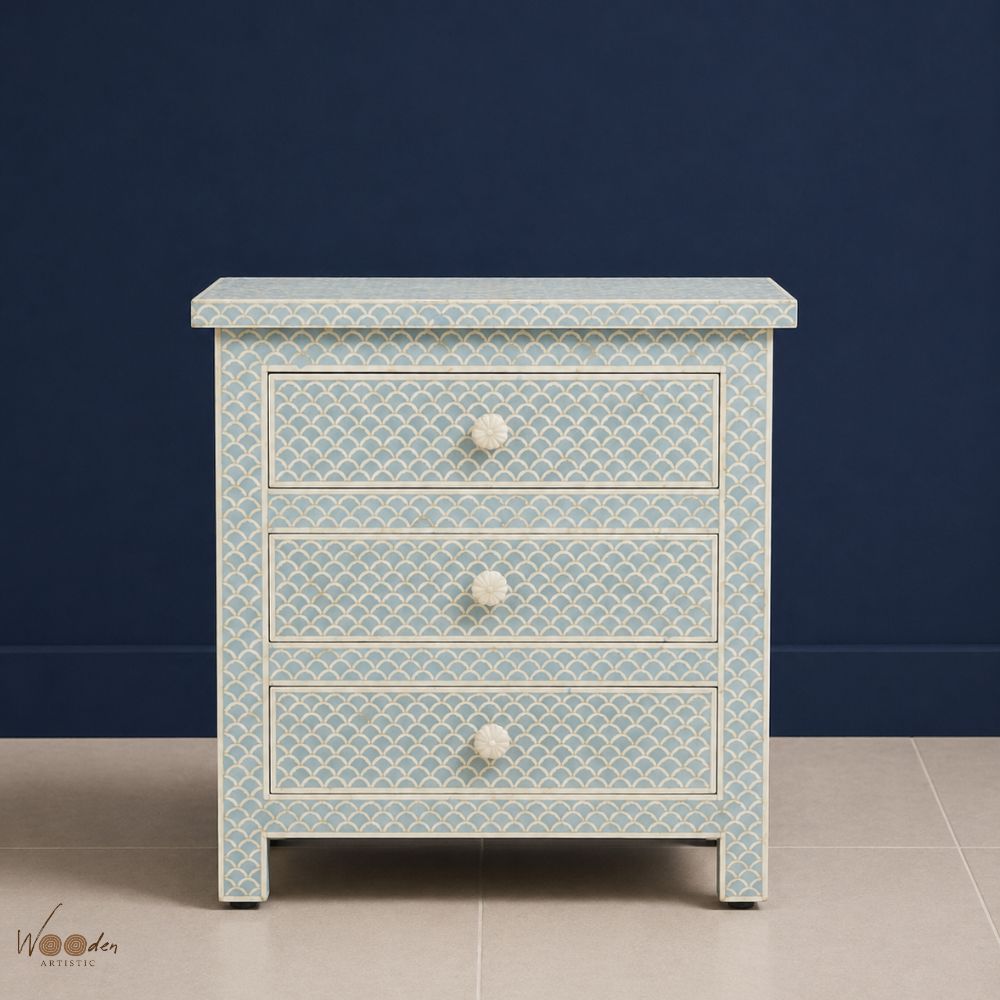 1 (43) Green or White Bone Inlay Bedside Table - Image 1