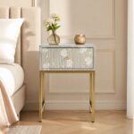 Grey Floral Bone Inlay Bedside Table