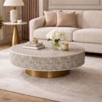 Modern Round Brown Bone Inly Coffee Table - Image 2