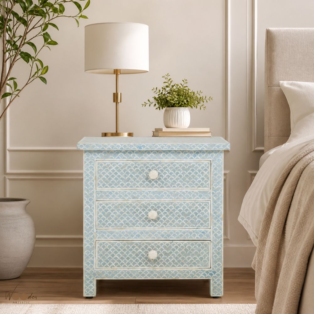1 (47) Grey Modern Bone Inlay Bedside Table - Image 1