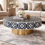 Modern Round Black or White Mix Floral Bone Inly Coffee Table