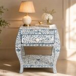 Blue Modern Bone Inlay Bedside Table