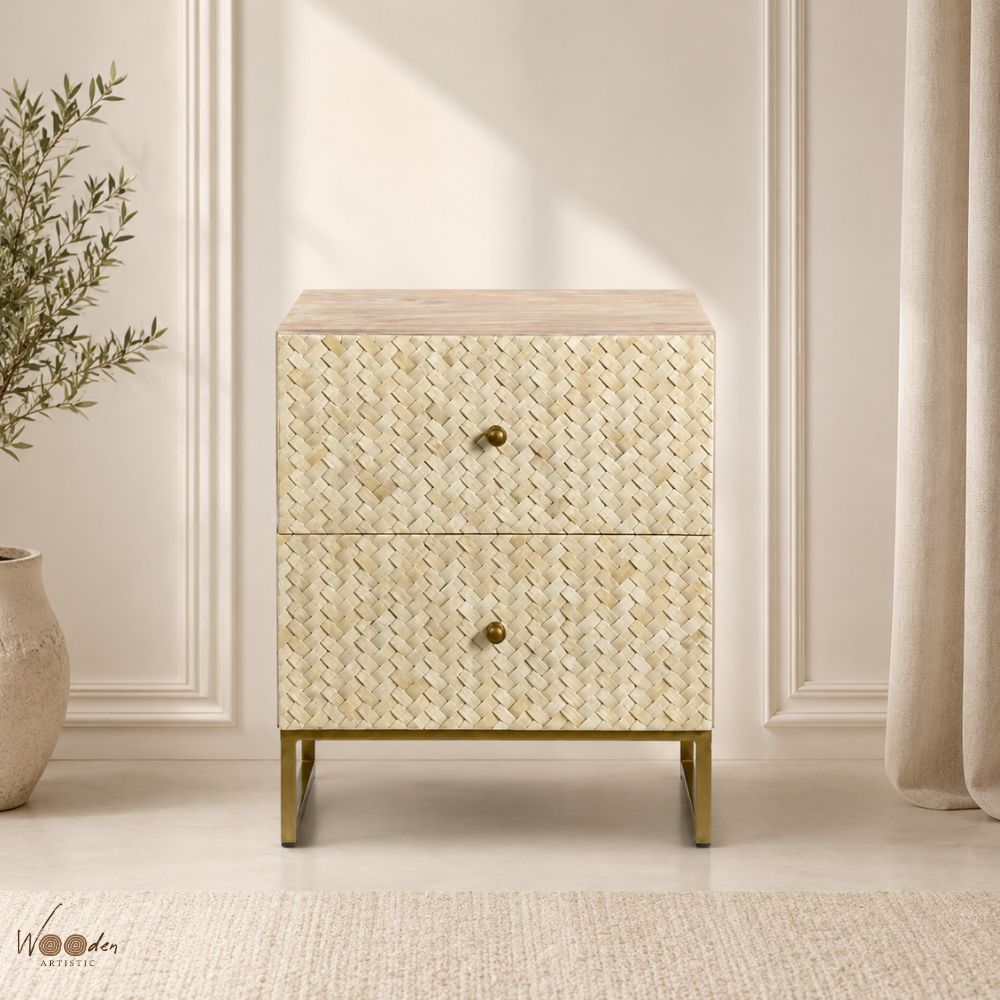 1 (49) Yellow Modern Bone Inlay Bedside Table - Image 1