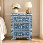 Blue Modern Floral Bone Inlay Bedside Table
