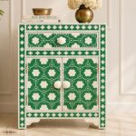 Green or White Modern Floral Bone Inlay Bedside Table