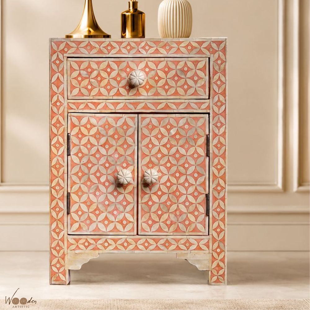 1 (53) Orange Modern Bone Inlay Bedside Table - Image 1