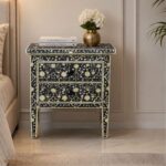 Modern Floral Bone Inlay Bedside Table