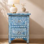 Modern Floral Blue Bone Inlay Bedside Table