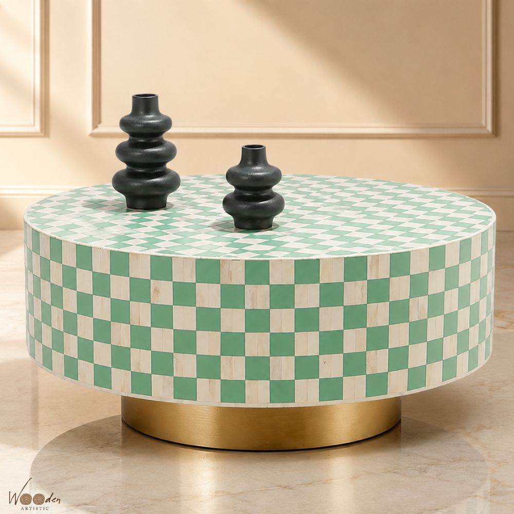 1 (56) Round Green Bone Inly Coffee Table - Image 1