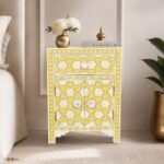 Modern Floral Yellow Bone Inlay Bedside Table