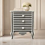 Modern Black White Stripe Bone Inlay Bedside Handmade 3 Drawer Bedroom Furniture