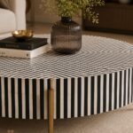 Modern Round Bone Inly Coffee Table With Golden Legs - Image 4
