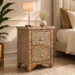 Modern Brown Bone Inlay Bedside Table - Image 2