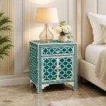 Modern Green or White Bone Inlay Bedside Table - Image 2