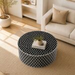 Modern Round Black Bone Inly Coffee Table - Image 2