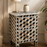 Modern Brown ,Black or White Bone Inlay Bedside Table - Image 2