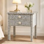 Modern Grey or White Bone Inlay Bedside Table - Image 5