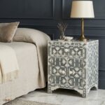 Modern Grey Bone Inlay Bedside Table - Image 2
